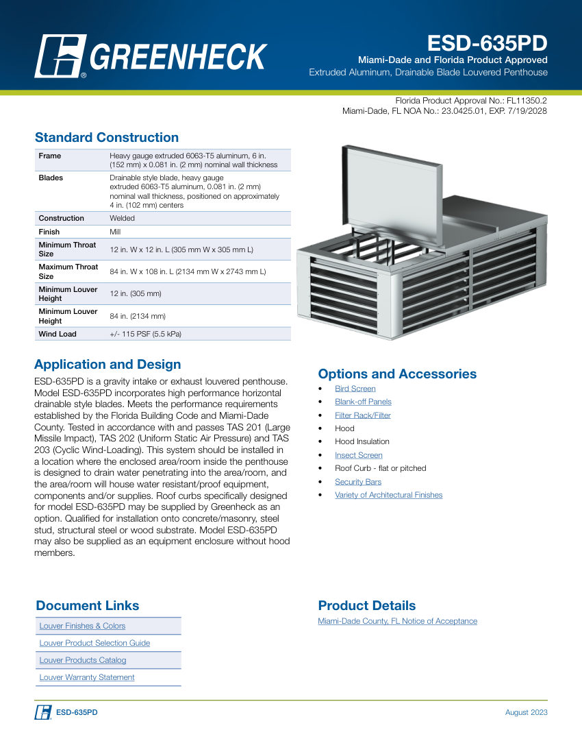Greenheck esd-635pd cut sheet — first page