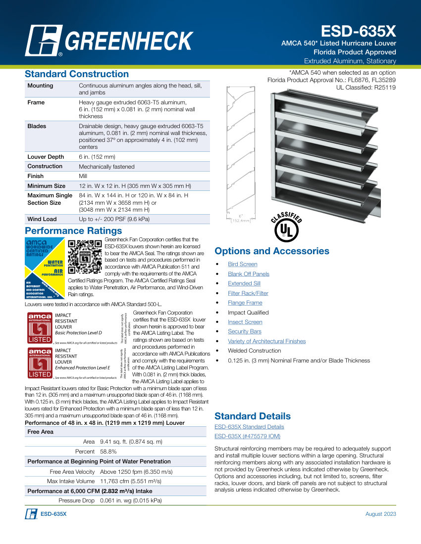 Greenheck esd-635x cut sheet — first page