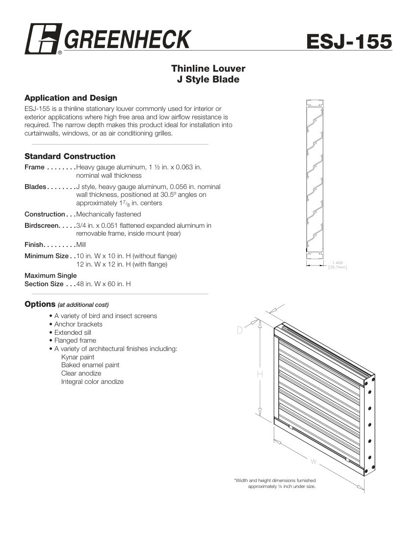 Greenheck esj-155 cut sheet — first page