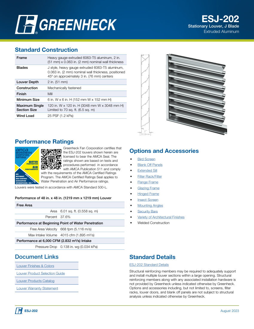 Greenheck esj-202 cut sheet — first page