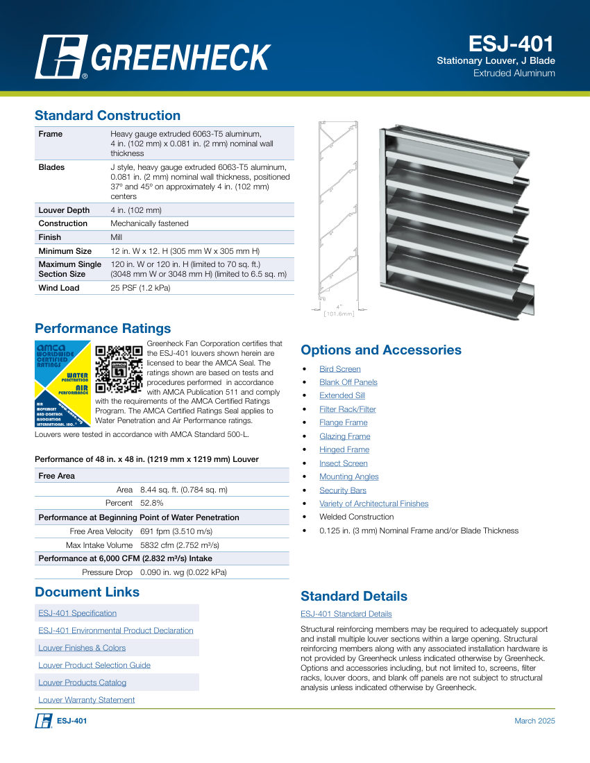 Greenheck esj-401 cut sheet — first page