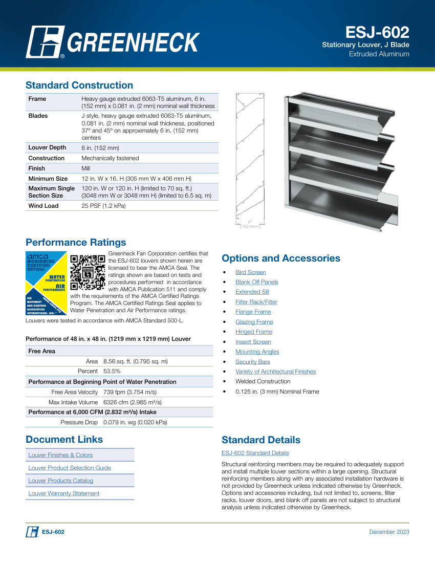 Greenheck esj-602 cut sheet — first page