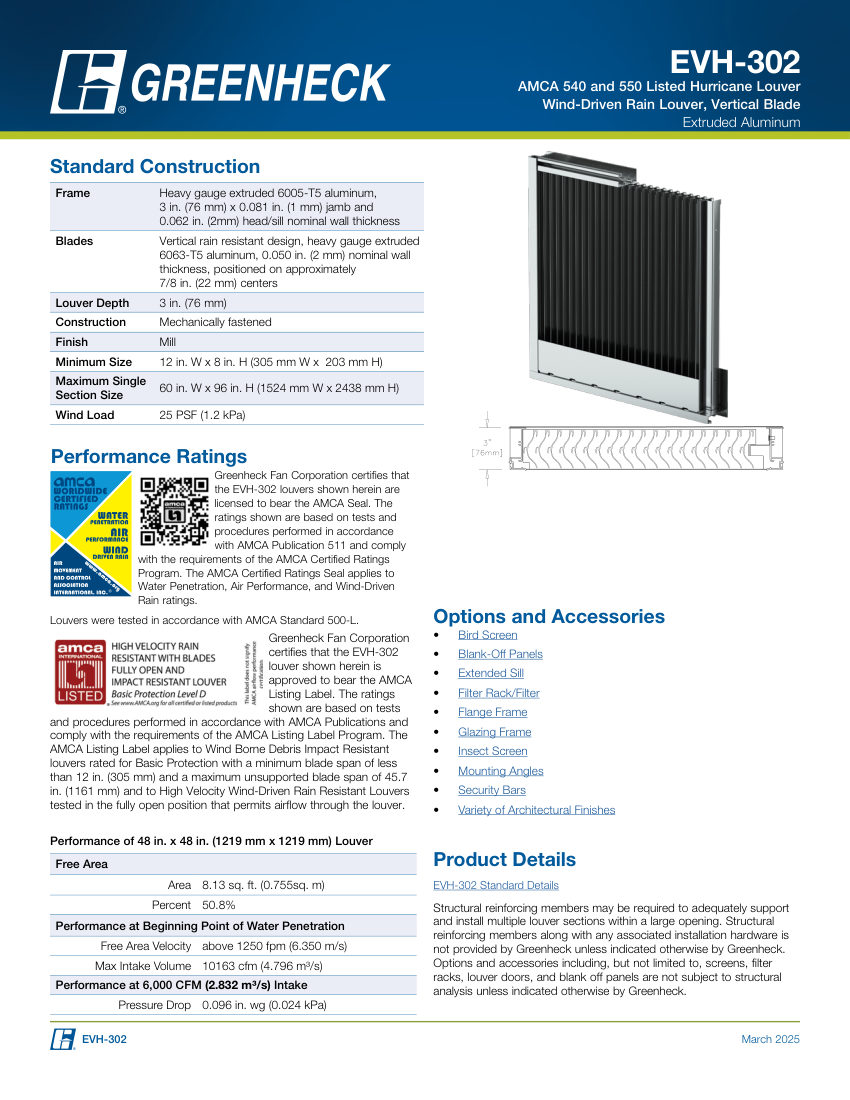 Greenheck evh-302 cut sheet — first page