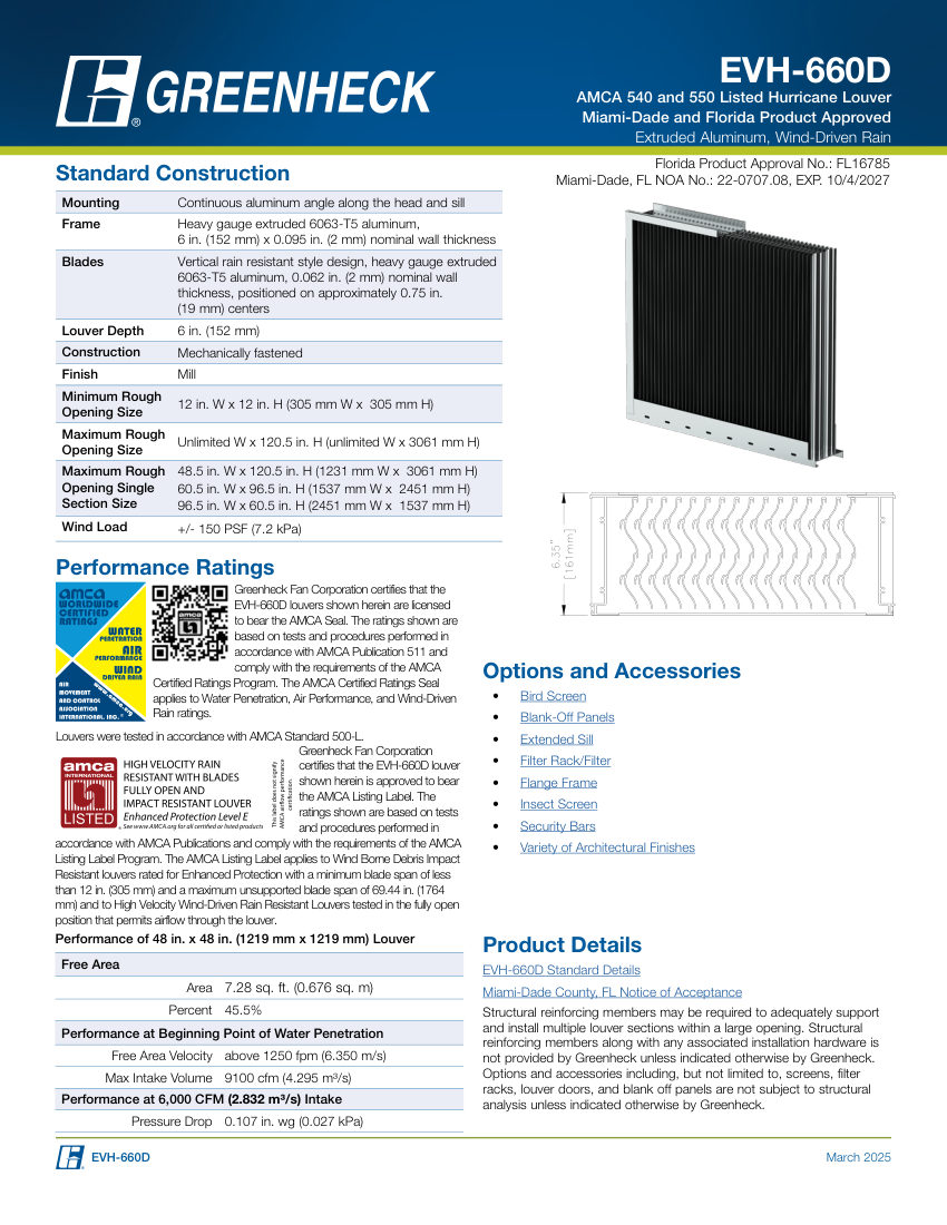 Greenheck evh-660d cut sheet — first page