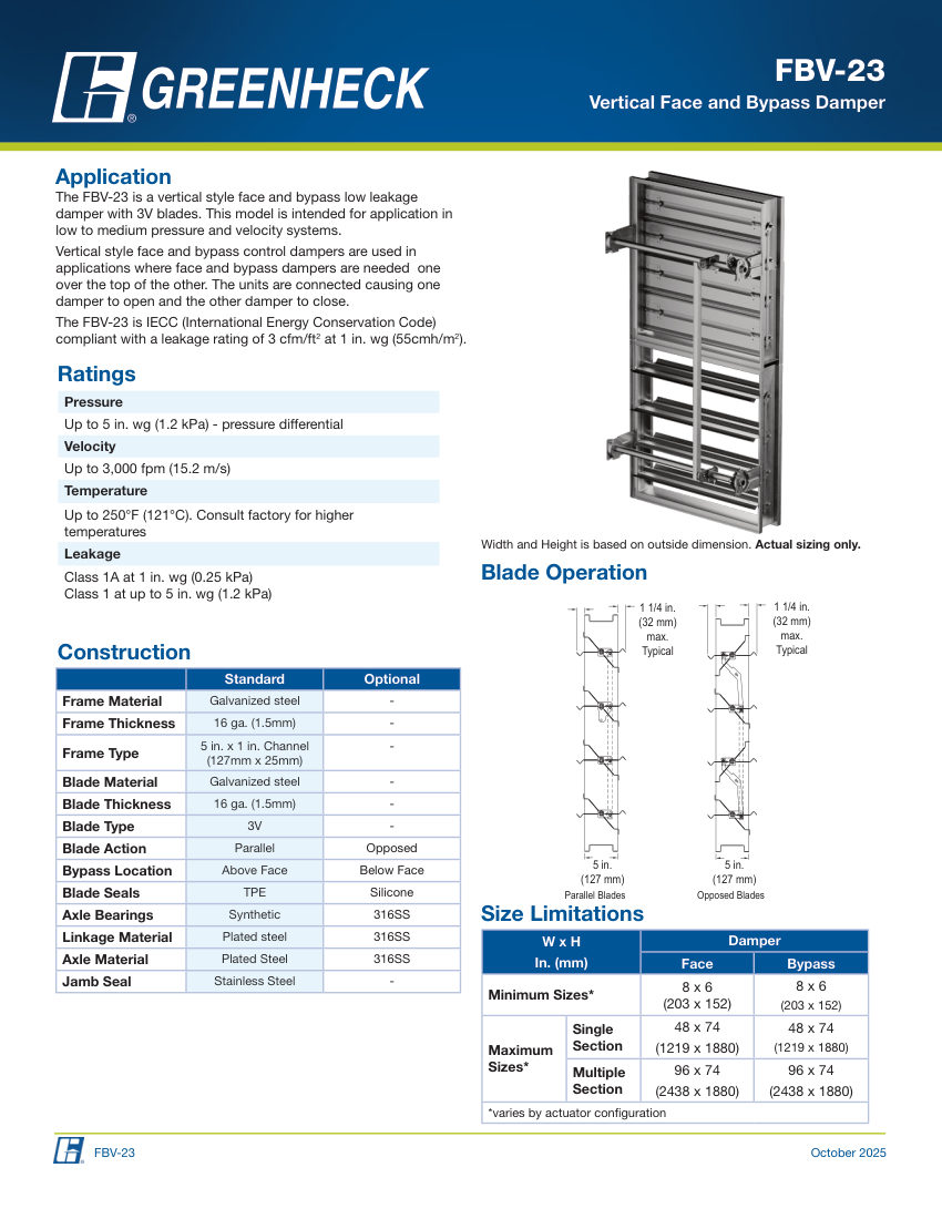 Greenheck fbv-23 cut sheet — first page