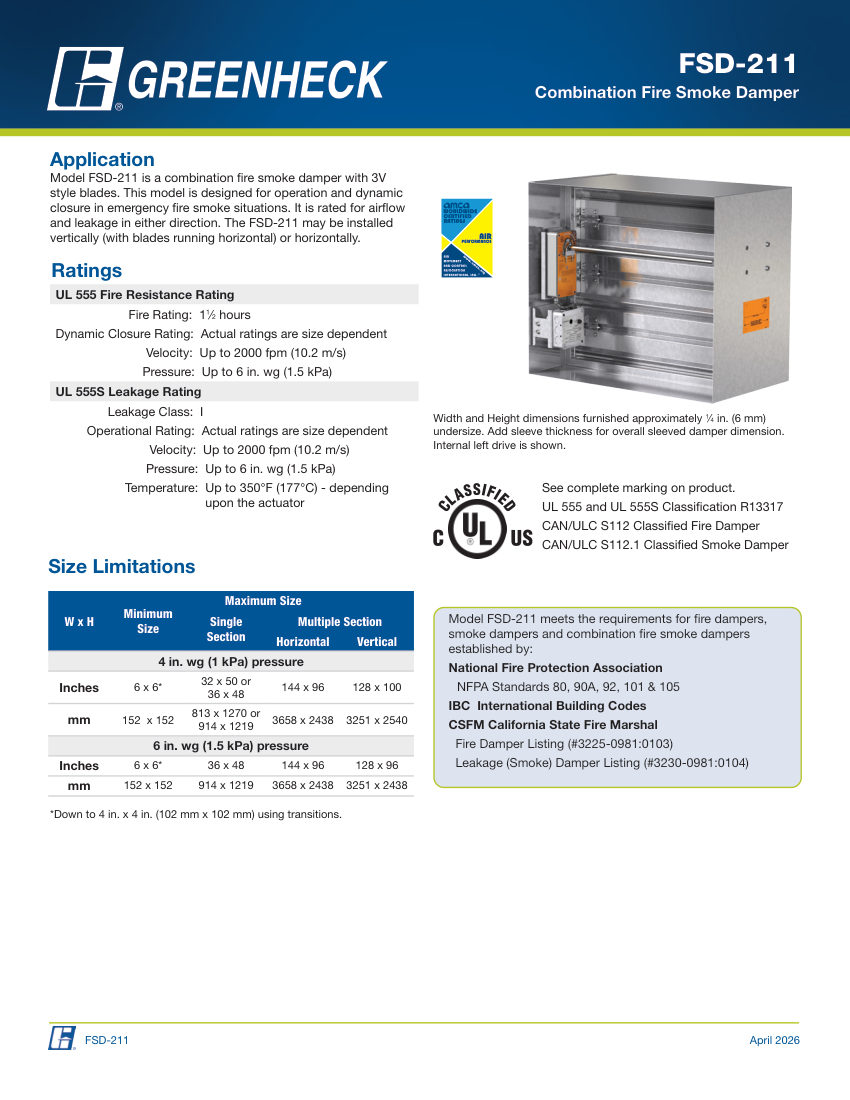 Greenheck fsd-211 cut sheet — first page