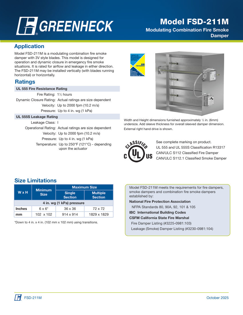Greenheck fsd-211m cut sheet — first page