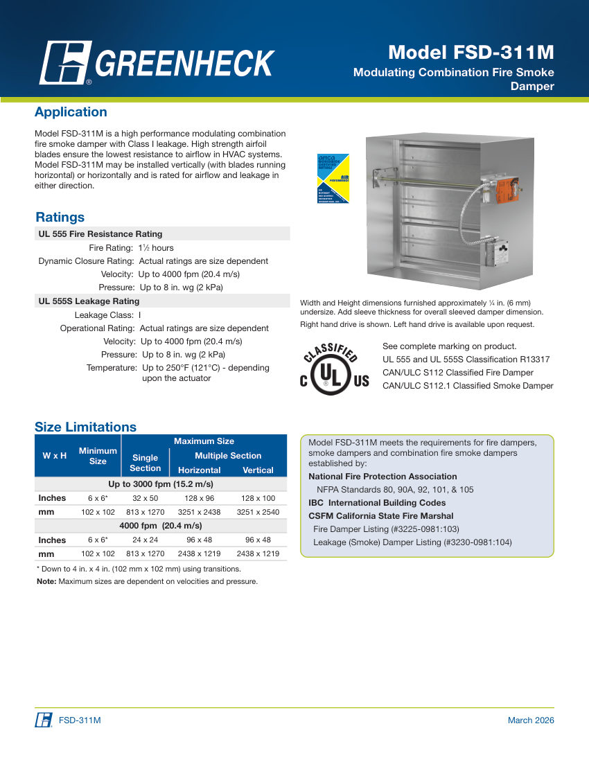 Greenheck fsd-311m cut sheet — first page