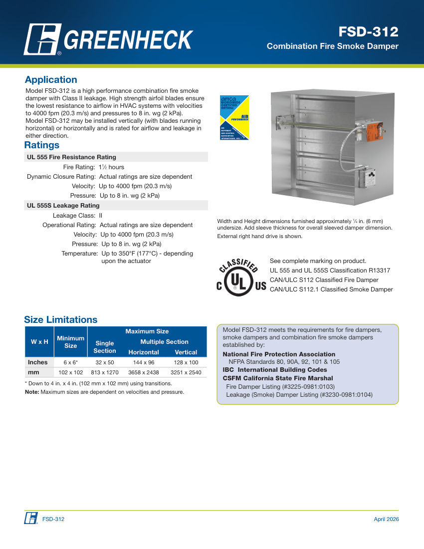 Greenheck fsd-312 cut sheet — first page