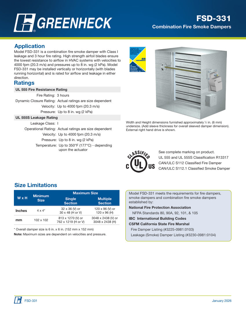 Greenheck fsd-331 cut sheet — first page