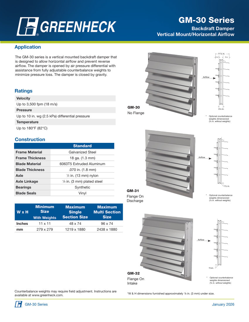 Greenheck gm-30 cut sheet — first page