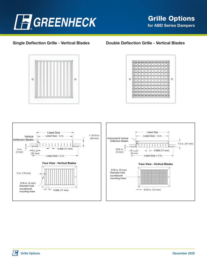 Greenheck grille options cut sheet — first page
