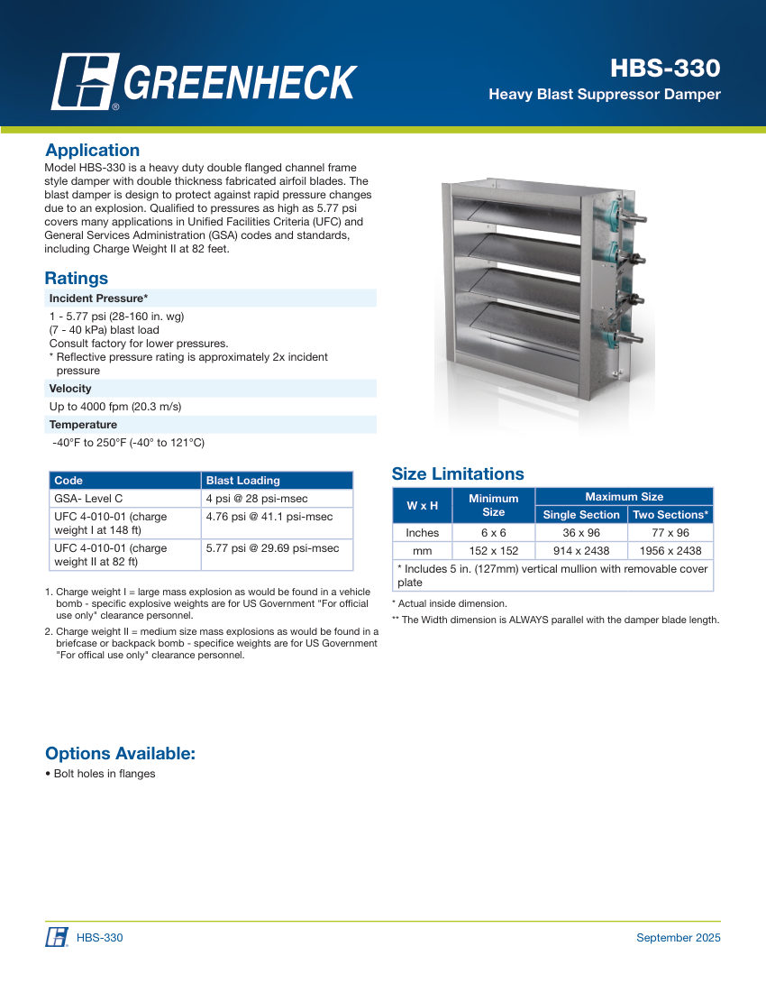 Greenheck hbs-330 cut sheet — first page