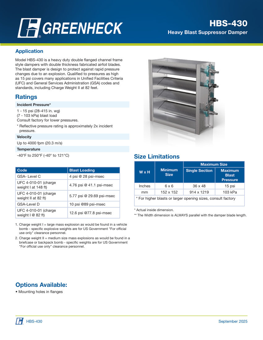 Greenheck hbs-430 cut sheet — first page