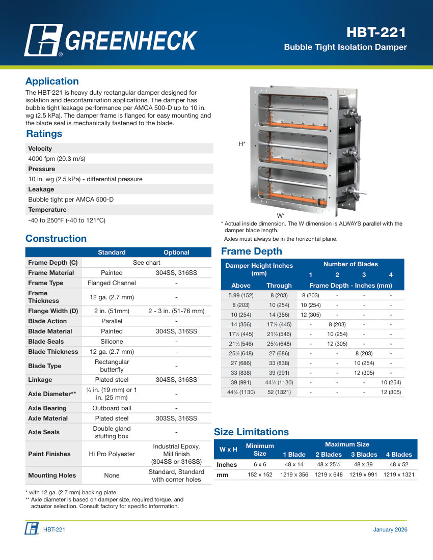 Greenheck hbt-221 cut sheet — first page