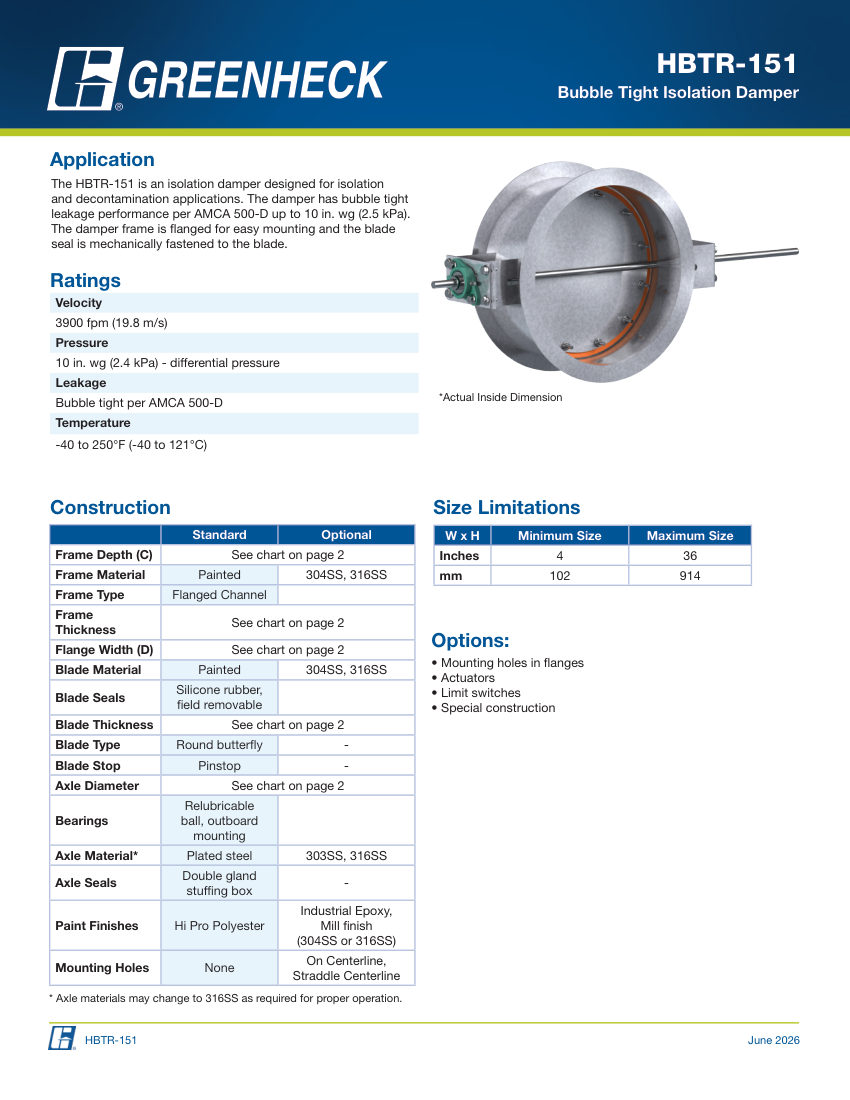 Greenheck hbtr-151 cut sheet — first page