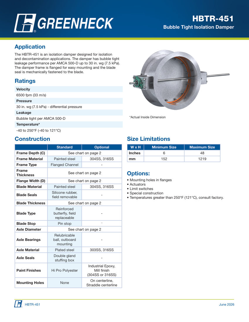 Greenheck hbtr-451 cut sheet — first page