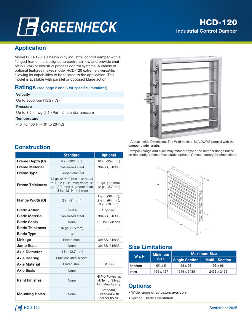 Greenheck hcd-120 cut sheet — first page