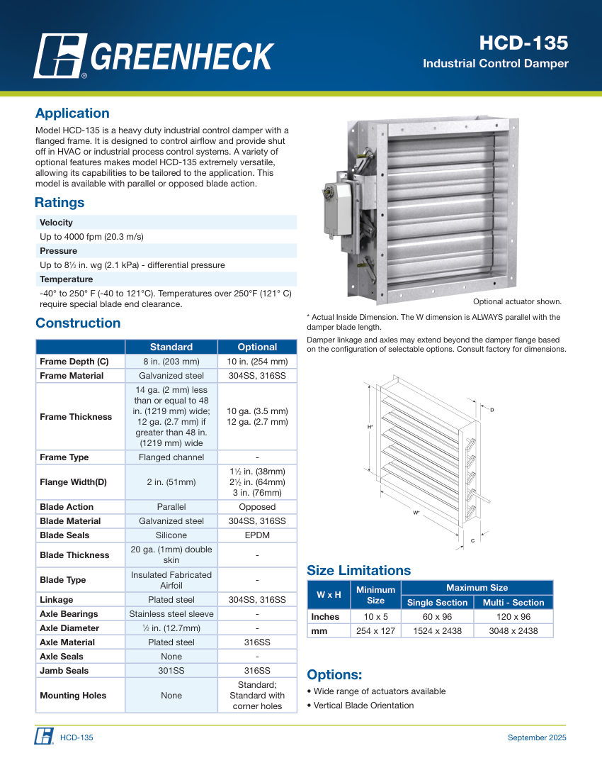 Greenheck hcd-135 cut sheet — first page