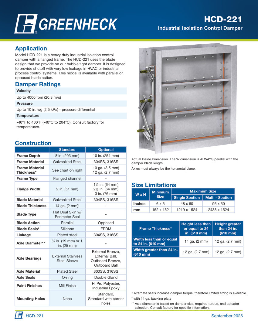 Greenheck hcd-221 cut sheet — first page