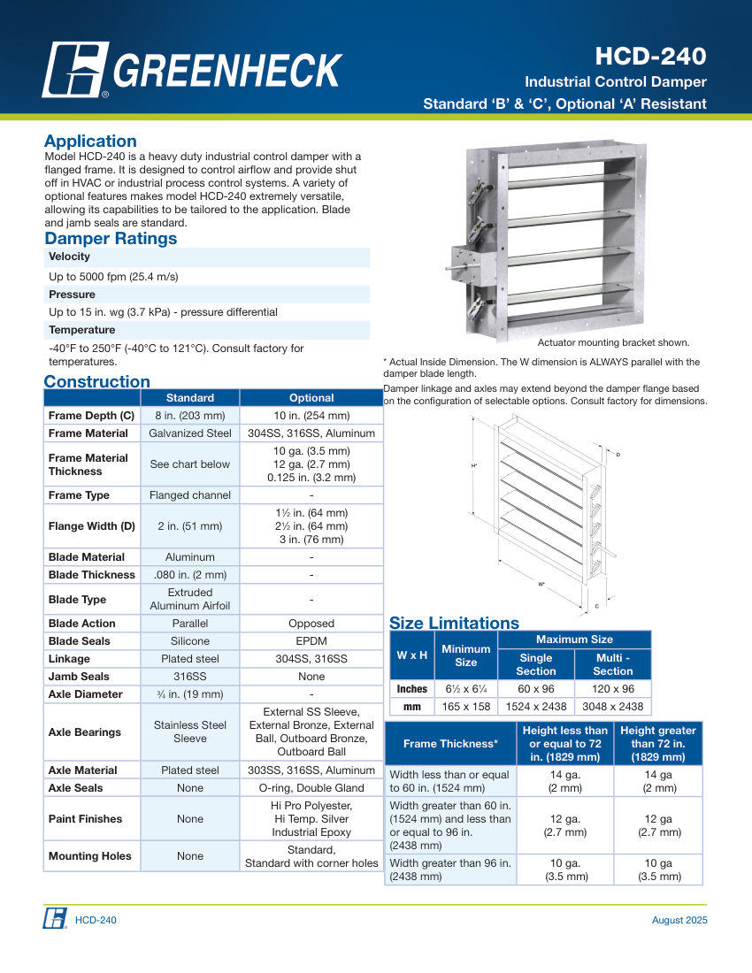 Greenheck hcd-240 cut sheet — first page