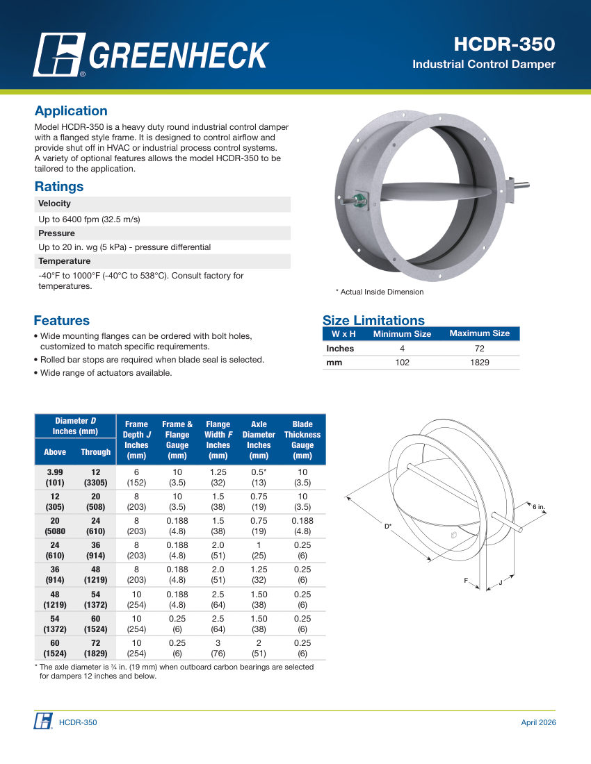 Greenheck hcdr-350 cut sheet — first page