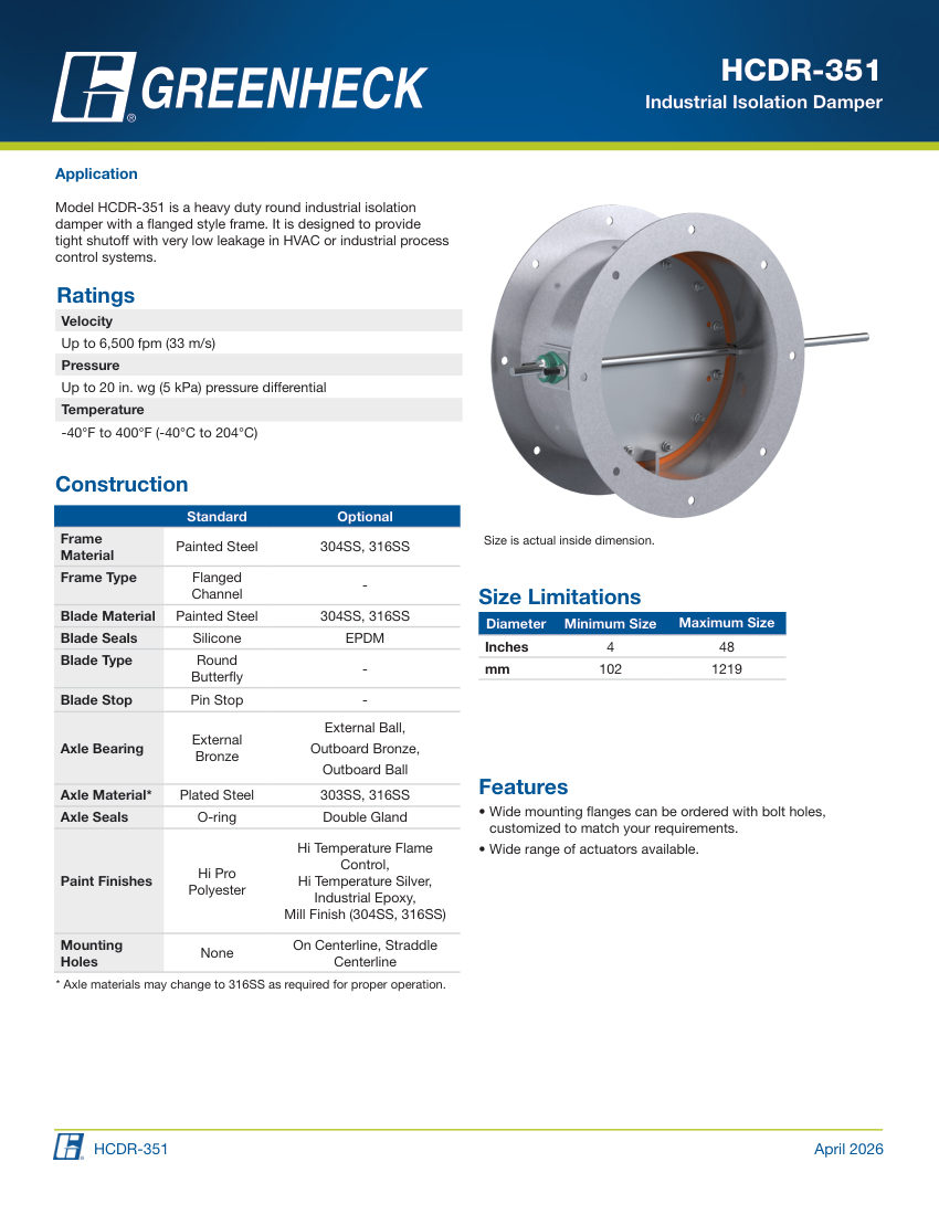 Greenheck hcdr-351 cut sheet — first page