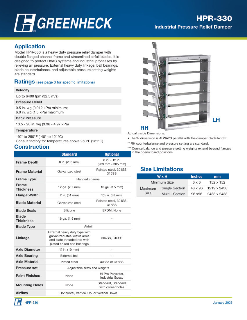 Greenheck hpr-330 cut sheet — first page