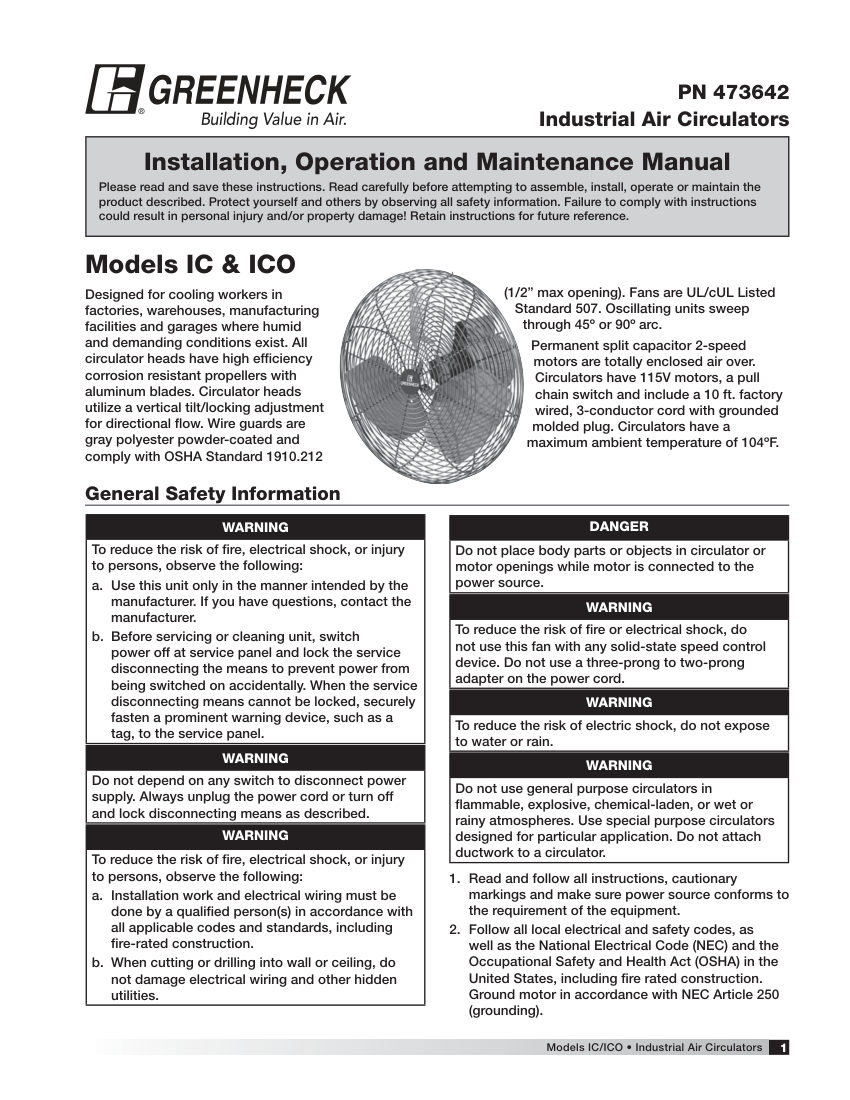 Greenheck IC-20-B4-J1 cut sheet — first page