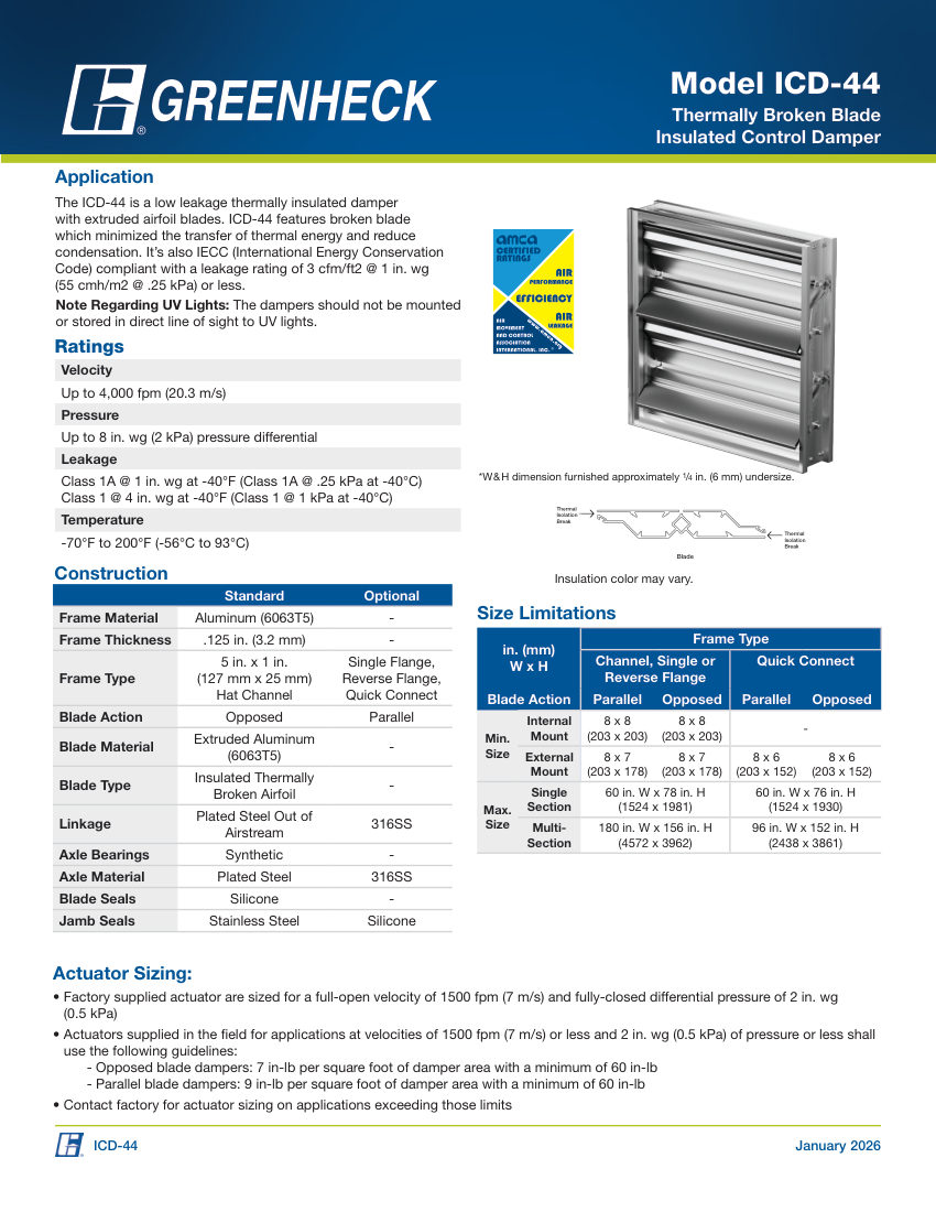 Greenheck icd-44 cut sheet — first page