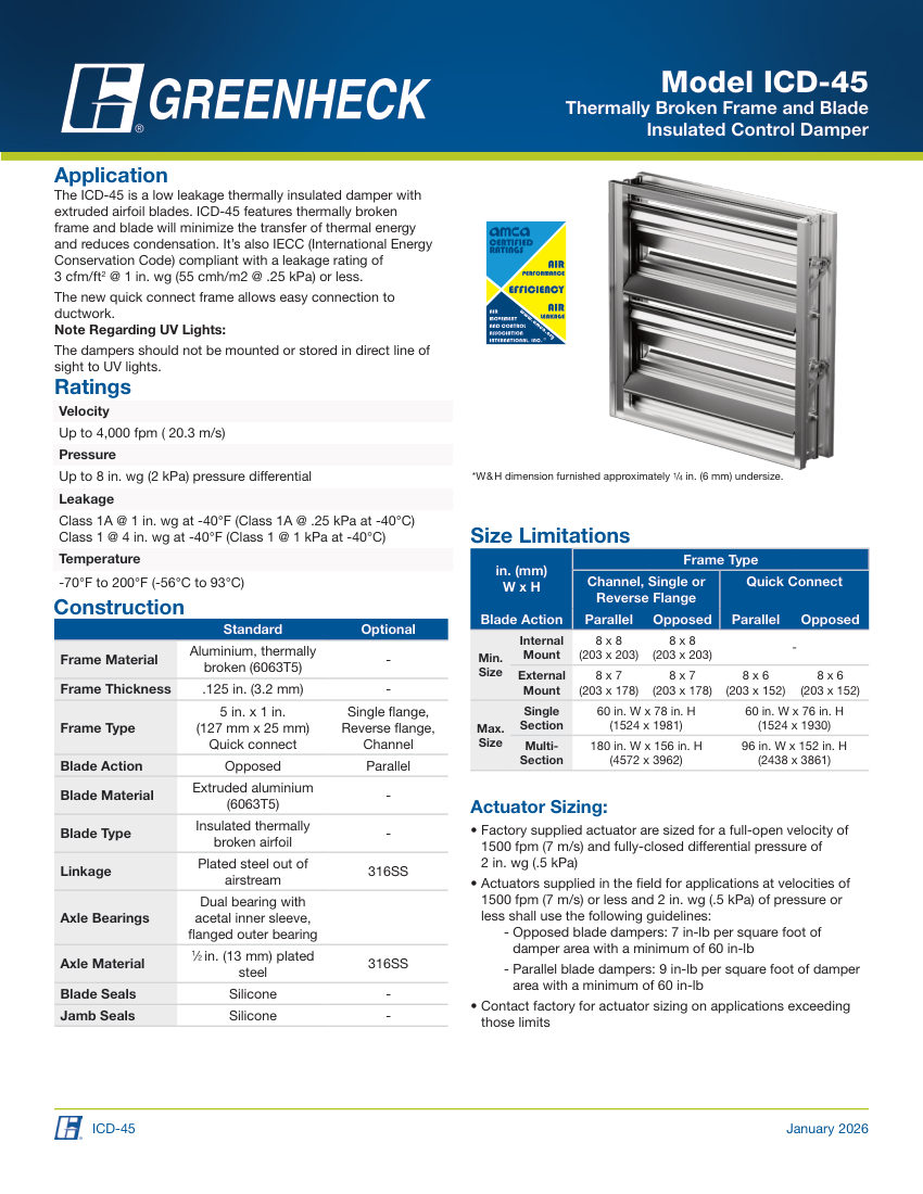 Greenheck icd-45 cut sheet — first page