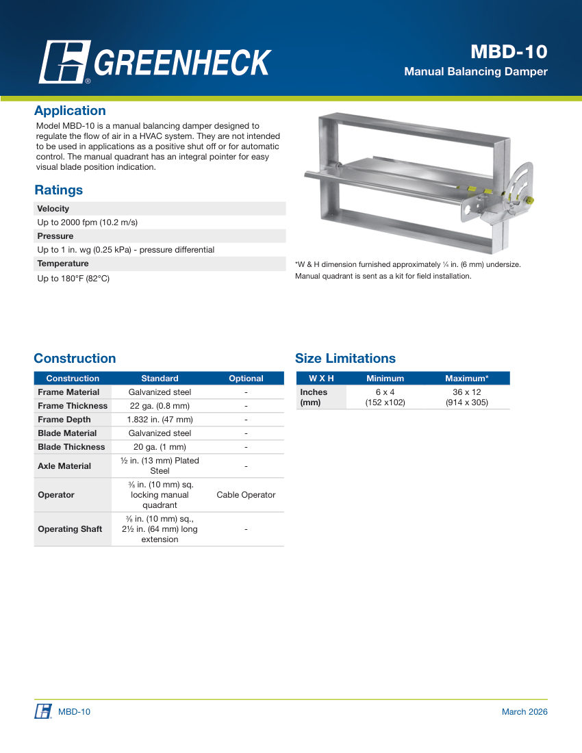 Greenheck mbd-10 cut sheet — first page