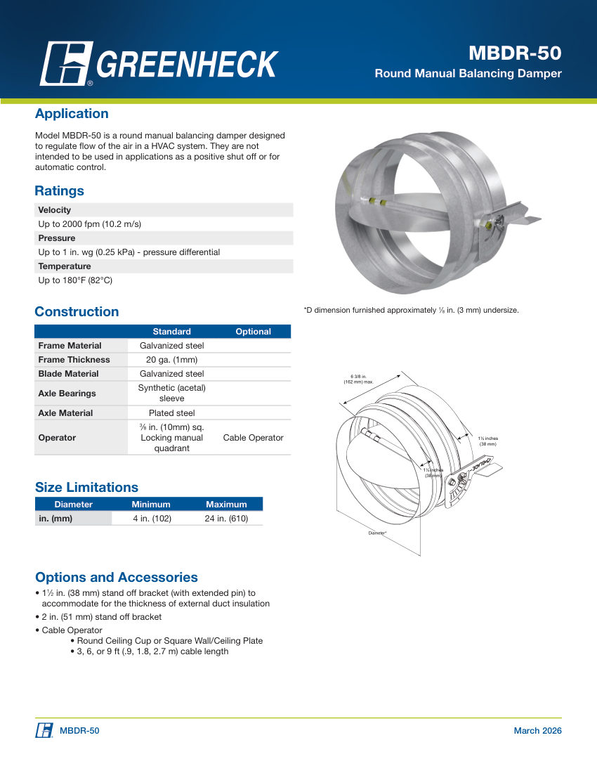 Greenheck mbdr-50 cut sheet — first page