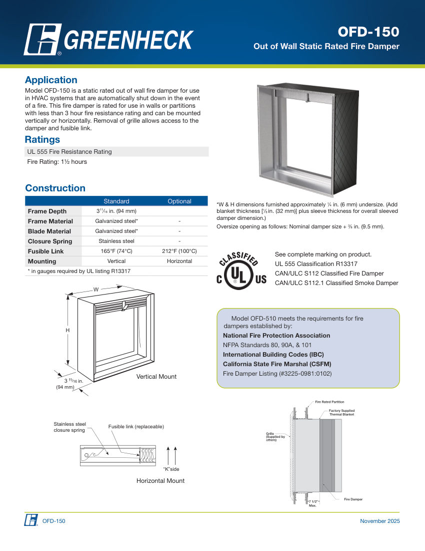 Greenheck ofd-150 cut sheet — first page