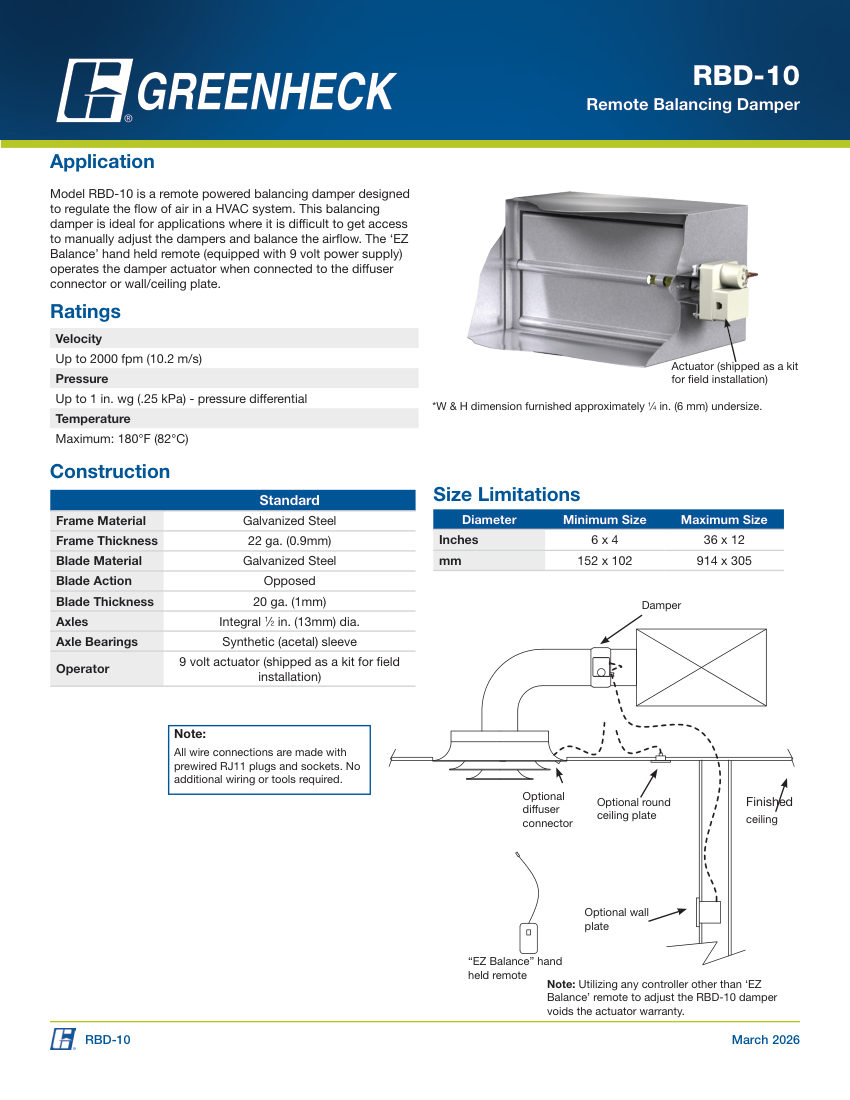 Greenheck rbd-10 cut sheet — first page
