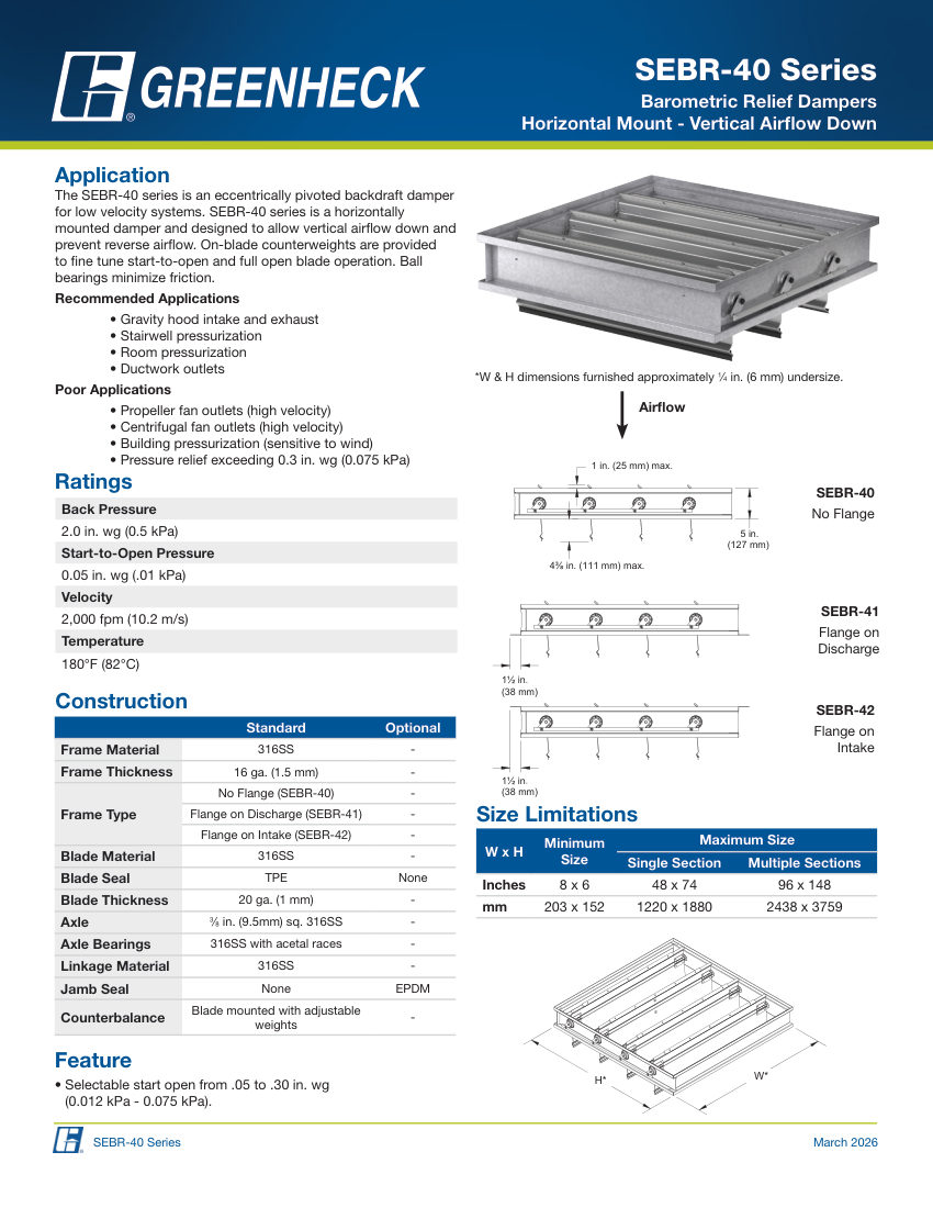 Greenheck sebr-40 cut sheet — first page