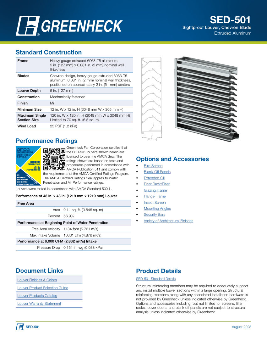 Greenheck sed-501 cut sheet — first page