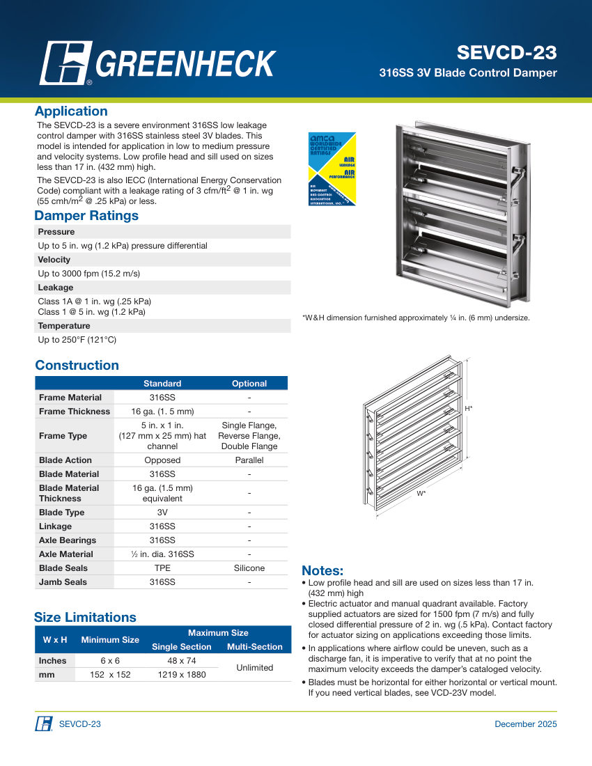 Greenheck sevcd-23 cut sheet — first page