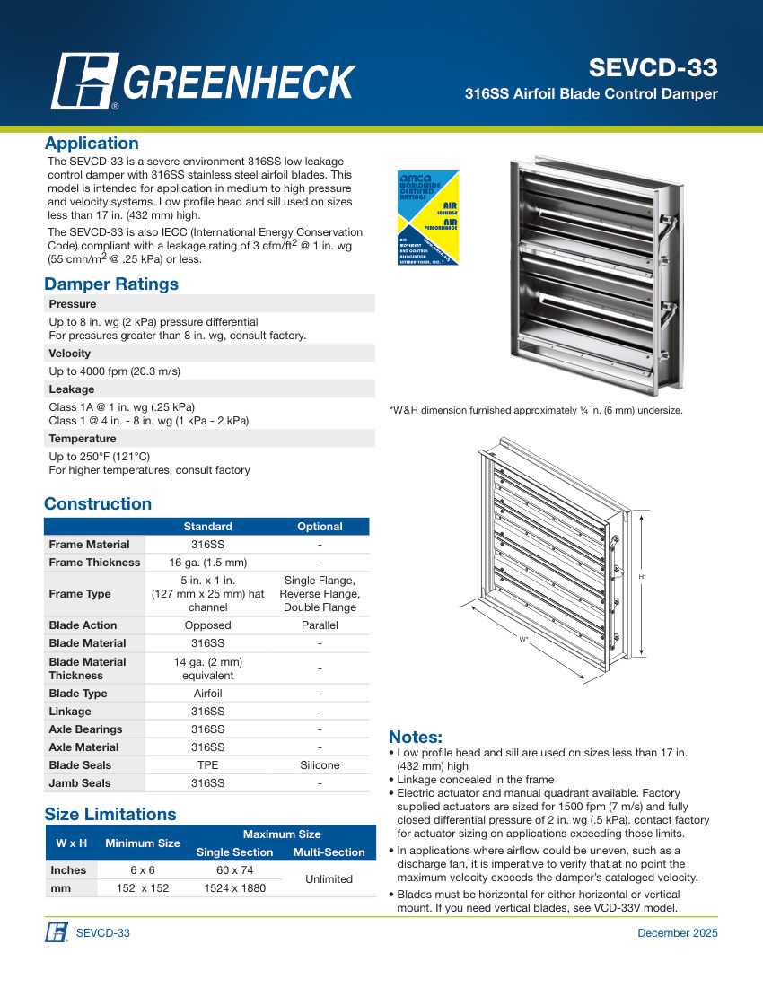 Greenheck sevcd-33 cut sheet — first page