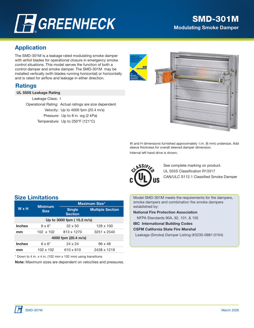 Greenheck smd-301m cut sheet — first page