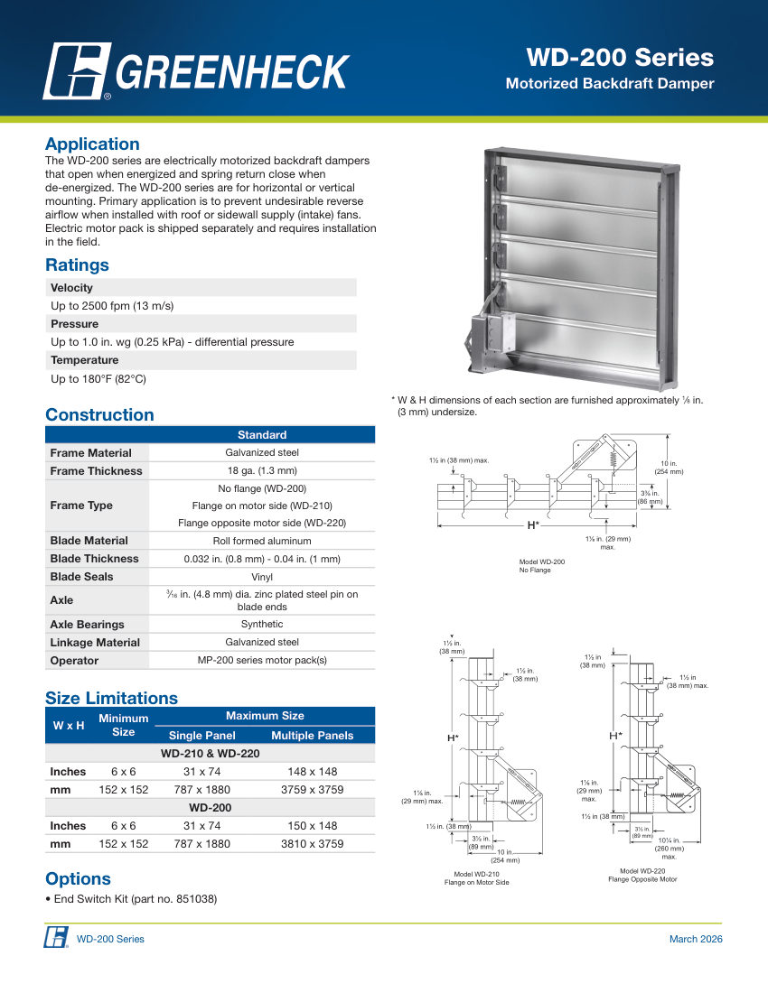 Greenheck wd-200 cut sheet — first page