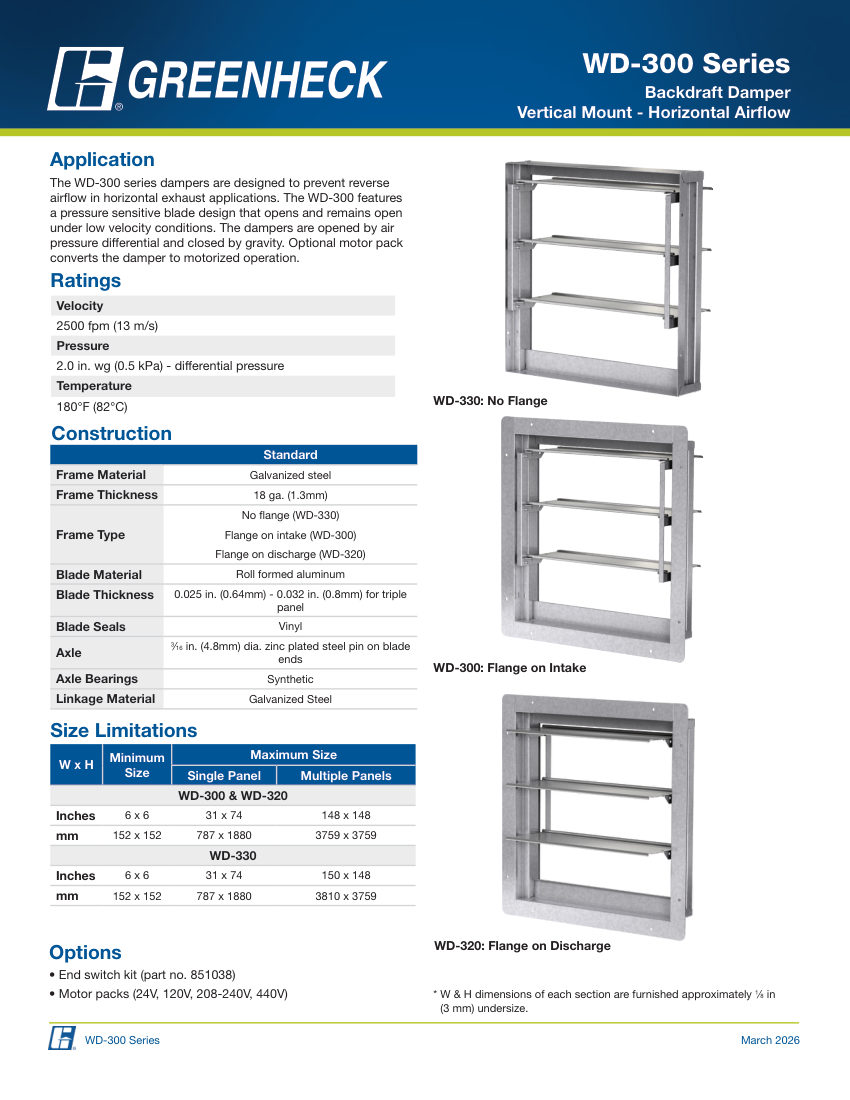 Greenheck wd-300 cut sheet — first page