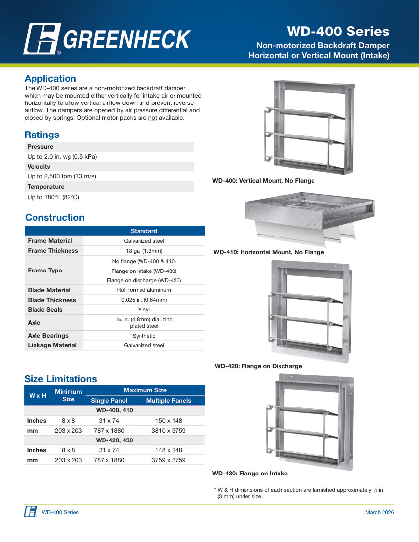 Greenheck wd-400 cut sheet — first page