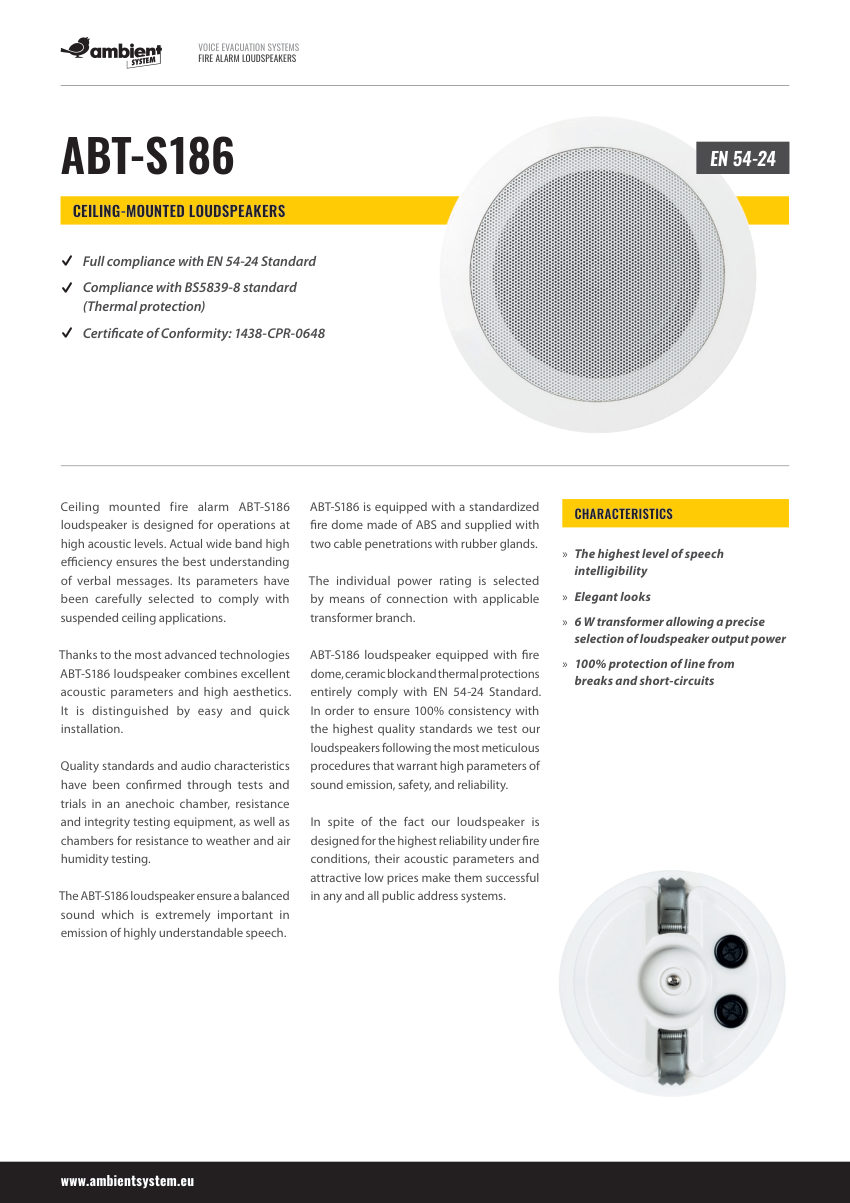 Honeywell Fire ABT-S186 cut sheet — first page