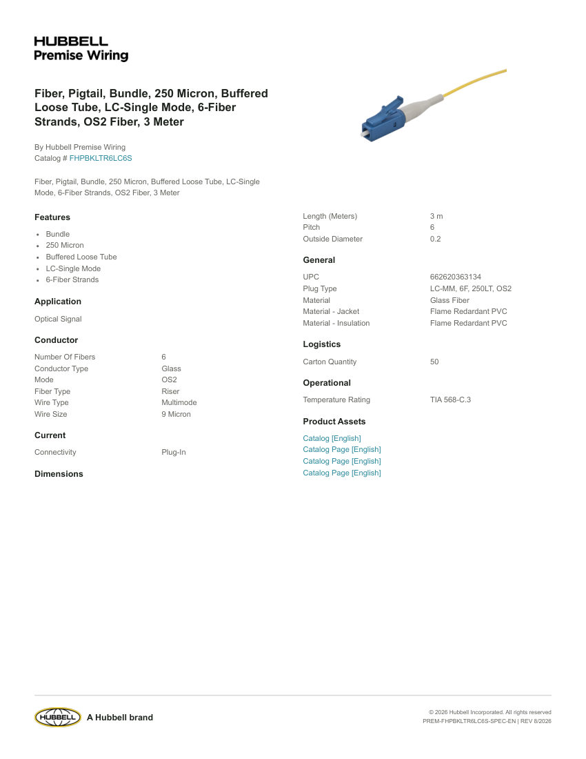 Hubbell Premise Wiring PREM-FHPBKLTR6LC6S cut sheet — first page