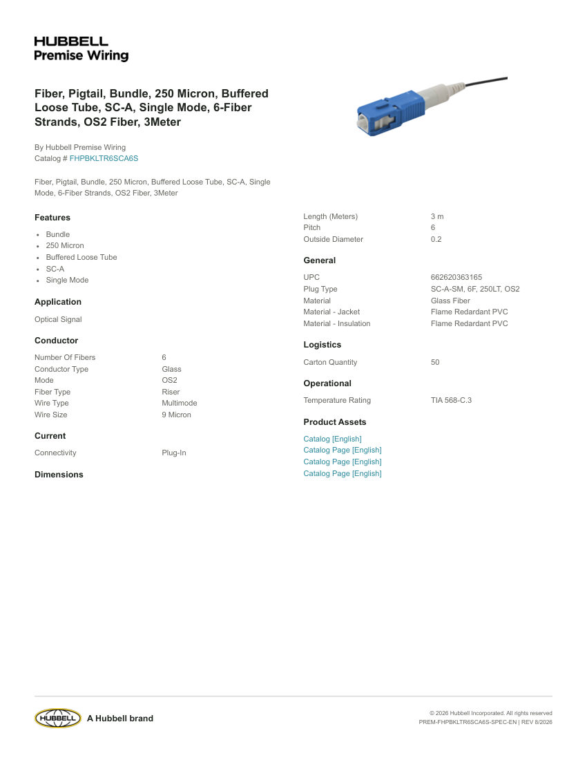 Hubbell Premise Wiring PREM-FHPBKLTR6SCA6S cut sheet — first page