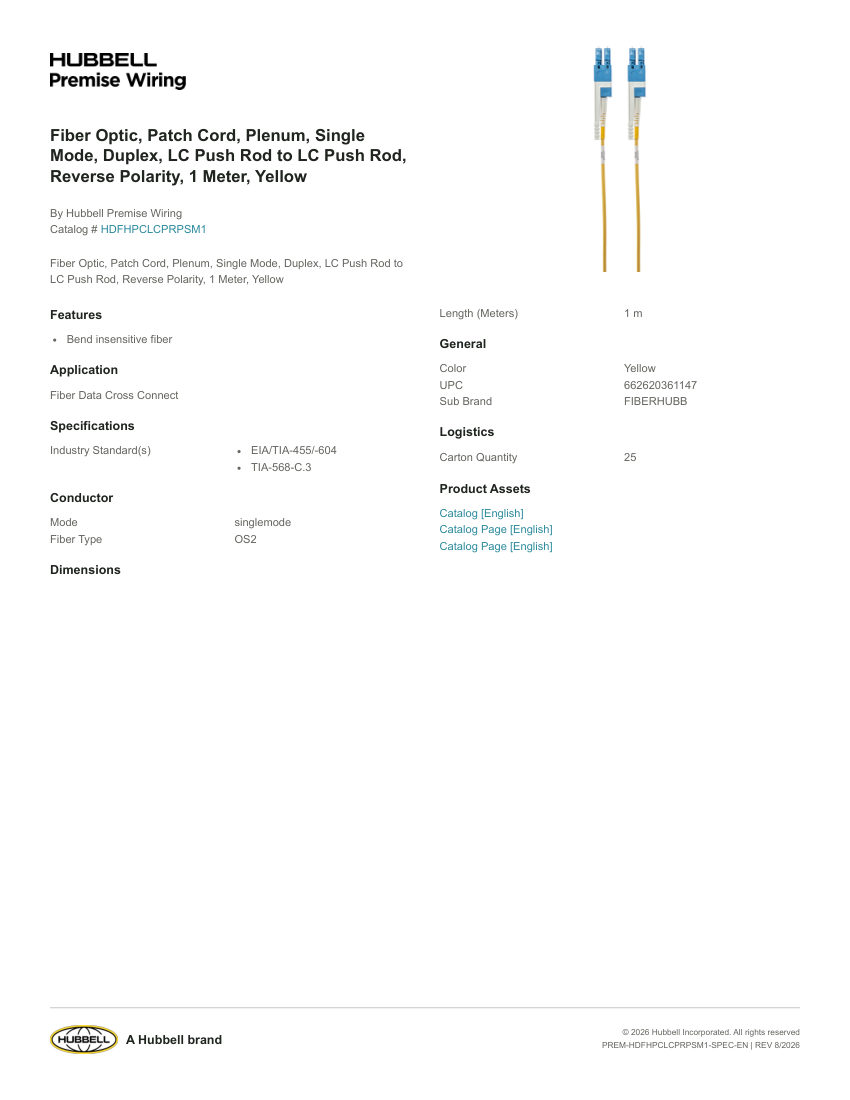 Hubbell Premise Wiring PREM-HDFHPCLCPRPSM1 cut sheet — first page