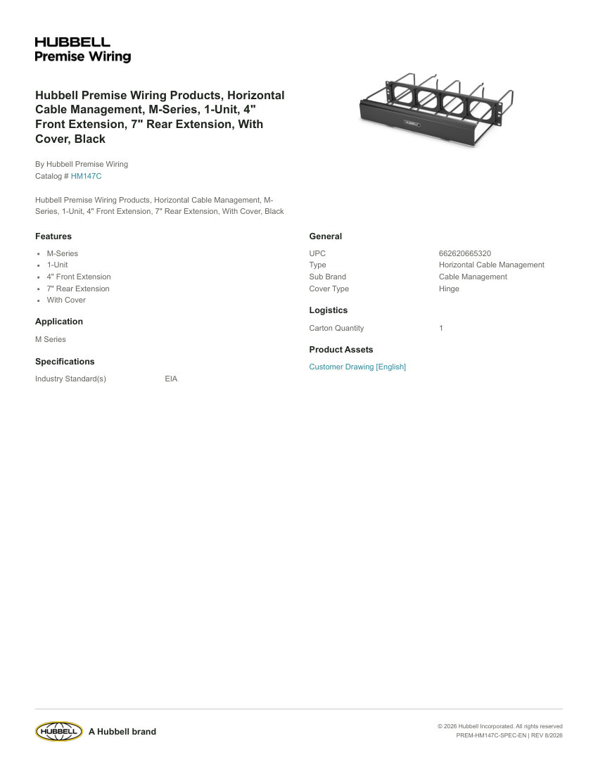 Hubbell Premise Wiring PREM-HM147C cut sheet — first page