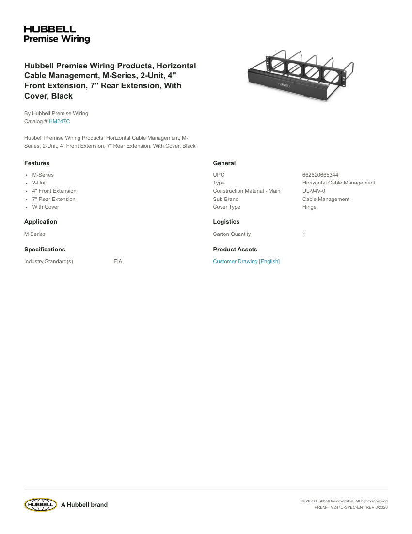 Hubbell Premise Wiring PREM-HM247C cut sheet — first page