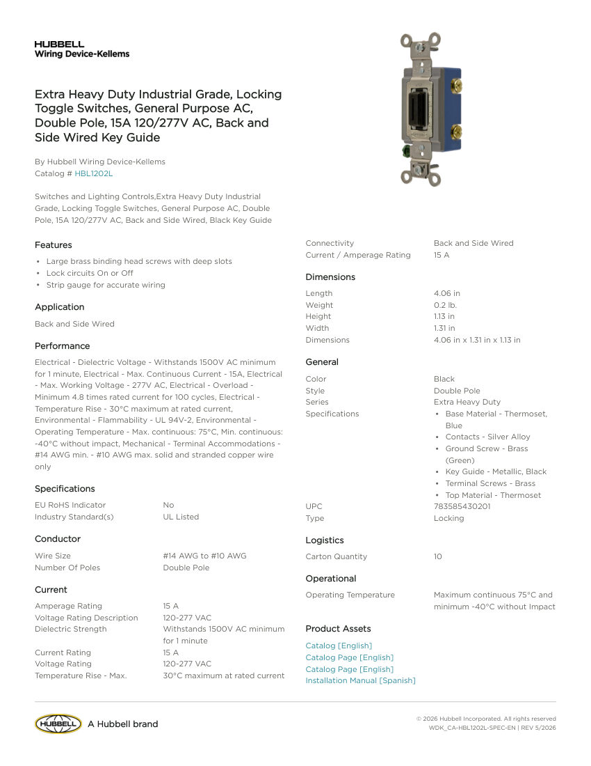 Hubbell Wiring Device-Kellems WDK_CA-HBL1202L cut sheet — first page